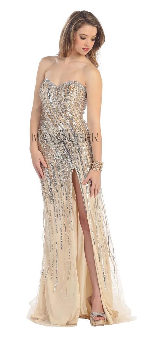 Glimmering Metallic Sequined Sheath Gown