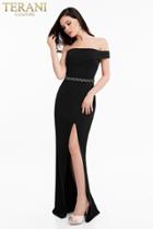 Terani Couture - 1821e7101 Mock Wrap Style Off Shoulder Long Gown