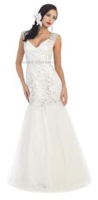 May Queen - Mq1172 Jewel Applique Adorned Trumpet Tulle Bridal Gown