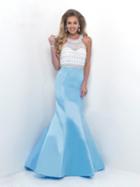Blush - X430 Halter Illusion Beaded Long Dress