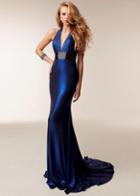Jasz Couture - 6209 Plunging Halter Empire Shimmer Jersey Gown