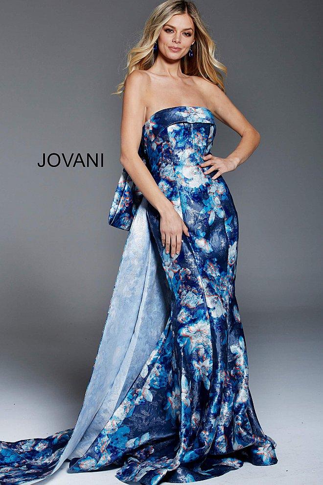 Jovani - 52223 Floral Printed Fold Over Mermaid Dress