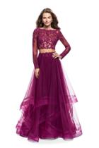 La Femme - 25300 Two-piece Illusion Appliqued Bodice Tulle Gown