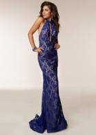 Jasz Couture - 6211 Beaded Lace Halter Sheath Dress