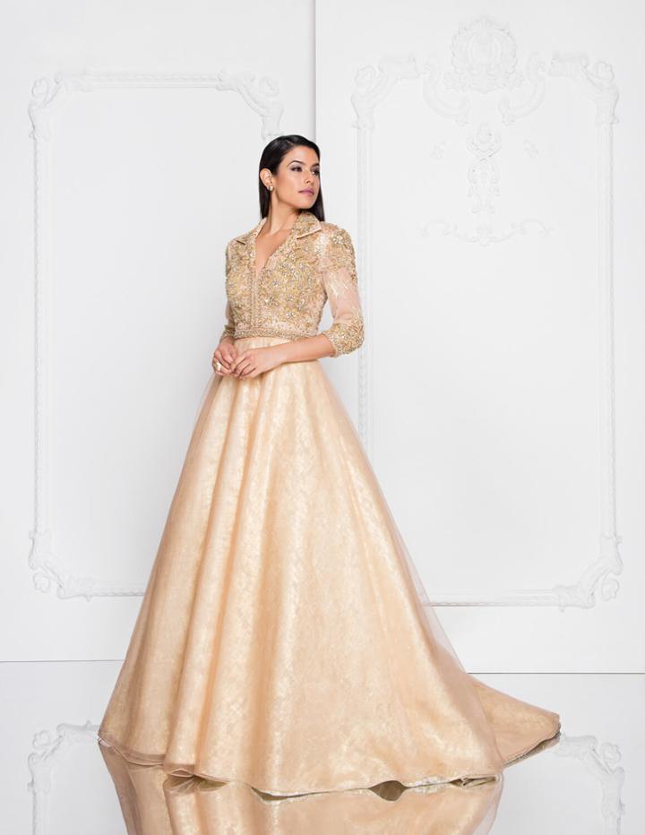 Terani Couture - 1813m6715x Collared V-neckline Ballgown