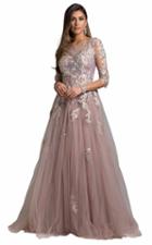 Lara Dresses - 29933 Floral Appliqued Pleated Evening Gown