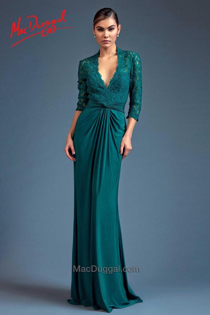 Mac Duggal Couture - 80518 Long Sleeve Gown In Teal