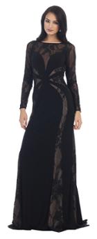 May Queen - Paneled Sheer Lace Sheath Long Gown Mq1459