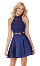 Alyce Paris - 3800 Two Piece Lace And Mikado Halter Top Cocktail Dress