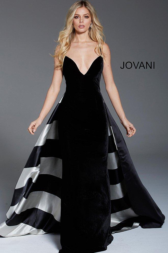 Jovani - 58612 Fitted V-neck Dress With Overskirt