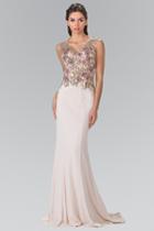 Elizabeth K - Embroidered V Neck Long Dress Gl2270