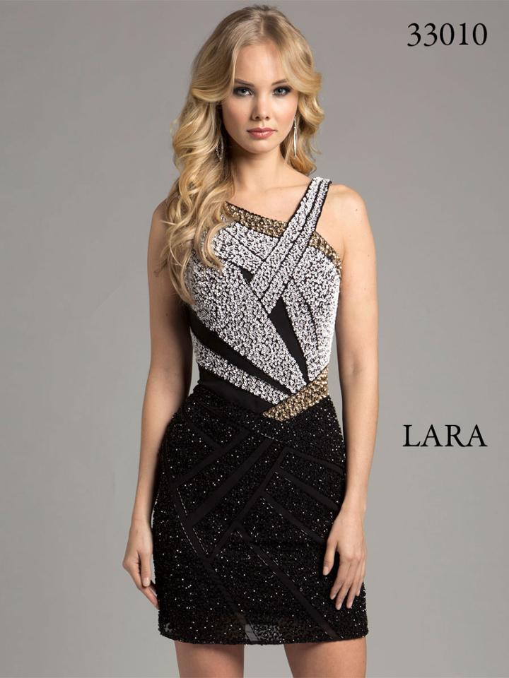 Lara Dresses - Sleeveless Asymmetric Sparkling Short Dress 33010