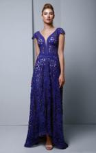Beside Couture By Gemy - Bc1346 Embroidered Lace V-neck A-line Dress