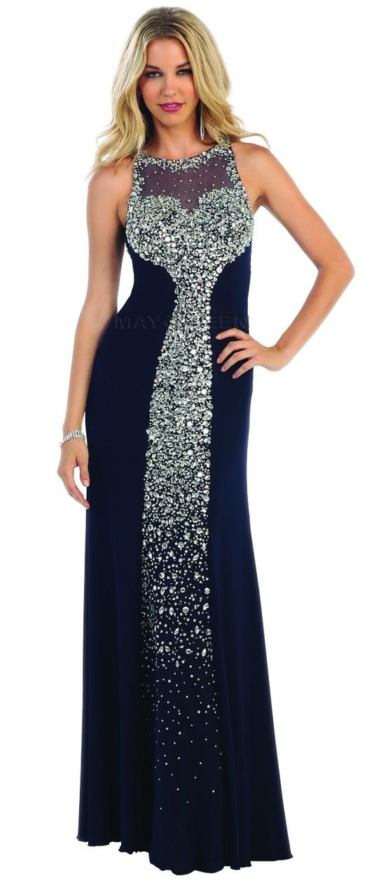 Illusion Bodice Sleeveless Bejeweled Sheath Dress