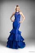 Cinderella Divine - Beaded Halter Tiered Mermaid Prom Dress With Train