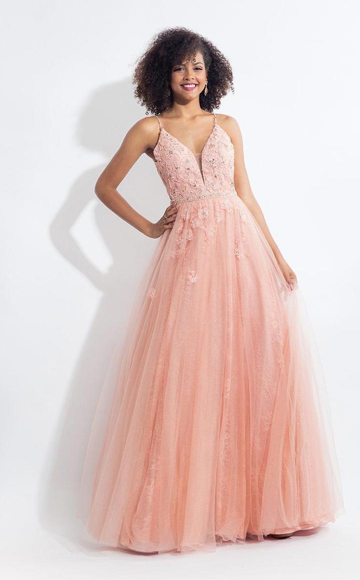 Rachel Allan - 6057 Deep V-neck A-line Dress