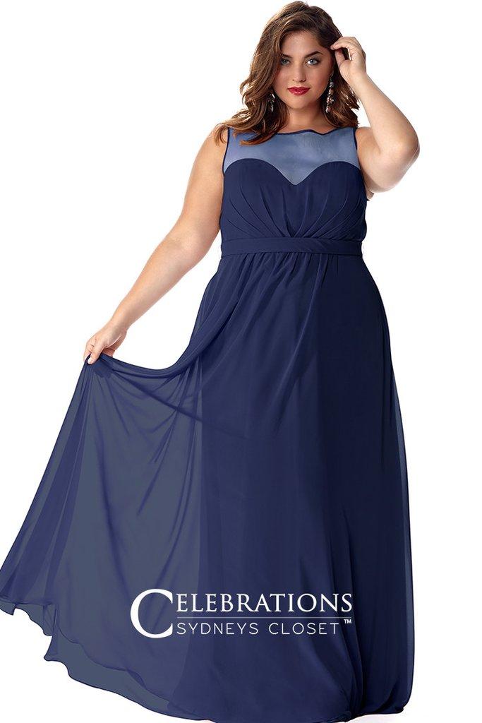 Sydney's Closet - Tucked Bateau Illusion Chiffon A-line Gown Ce1525