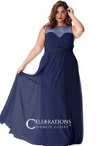 Sydney's Closet - Tucked Bateau Illusion Chiffon A-line Gown Ce1525
