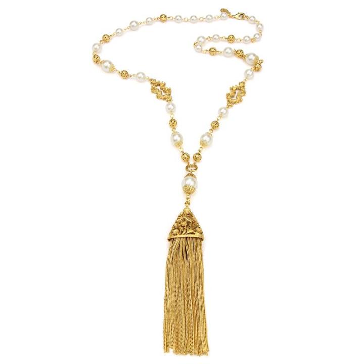 Ben-amun - Gold & Pearl Long Tassel Drop Necklace