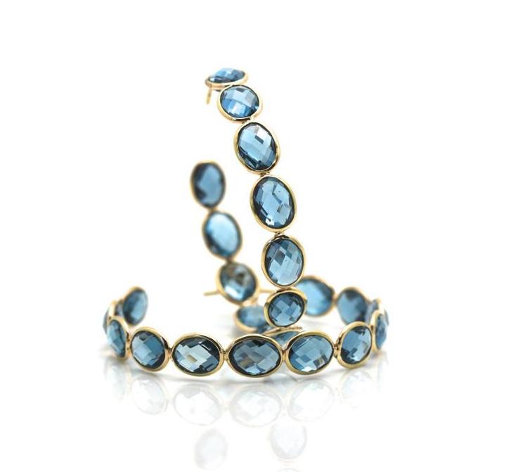 Tresor Collection - London Blue Topaz Oval Hoop Earrings In 18k Yellow Gold