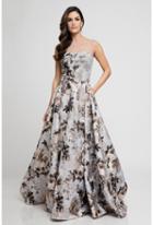Terani Evening - 1723m4619 Floral Printed Illusion Evening Dress
