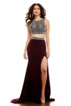 Cassandra Stone - 40537a High Jewel Adorned Sheath Gown In Burgundy
