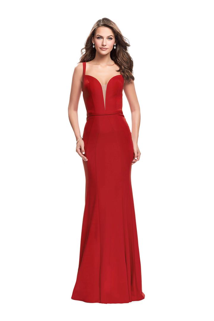 La Femme Gigi - 25964 Deep V-neck Jersey Sheath Dress