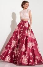 Studio 17 - 12603 Two Piece Lace Satin Floral Printed Ballgown