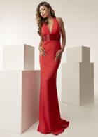 Jasz Couture - 6251 Banded Plunging Halter Fitted Dress