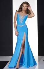 Panoply - 14690 Sheer Cap Sleeve Embellished Evening Gown