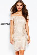 Jovani - 50998 Sequined Off-shoulder Fitted Cocktail Dress