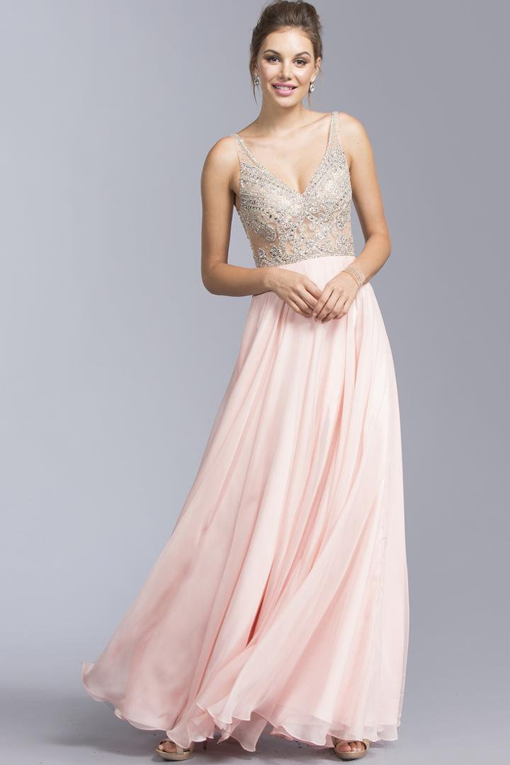 Aspeed - L2055 Embellished Plunging V-neck A-line Prom Dress