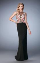 La Femme - 22935 Sheer And Floral Embroidered Evening Gown