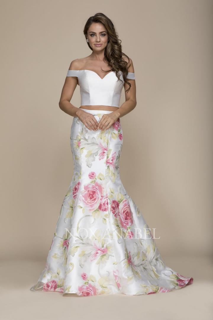 Nox Anabel - C006 Two Piece Off-shoulder Floral Trumpet Dress