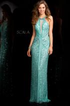Scala - 48696 Illusion Neckline Sequin Prom Dress