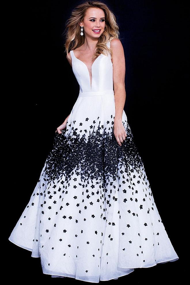 Jovani - 58968 Floral Print Plunging Gown