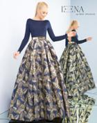 Ieena Duggal - 25950i Golden Leaf Bateau Long Sleeves Ballgown
