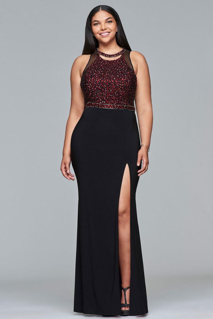 Faviana - 9425 Beaded Cut Out Jersey Evening Gown
