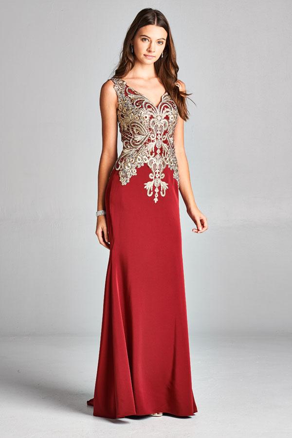 Aspeed - L1695 Embroidered V-neck Sheath Evening Dress