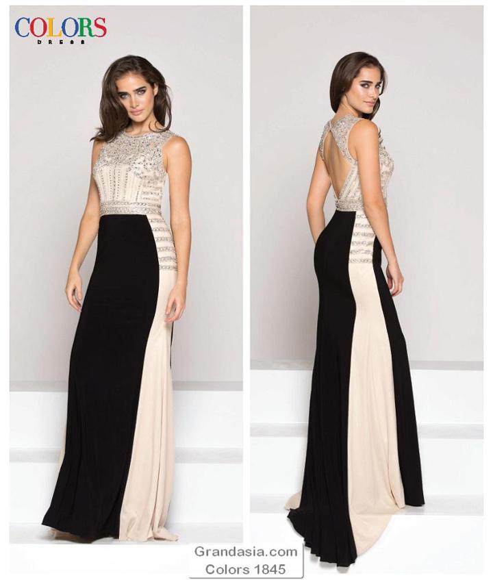 Colors Dress - 1845 Two Tone Sleeveless Embellished Evening Dress