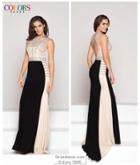 Colors Dress - 1845 Two Tone Sleeveless Embellished Evening Dress