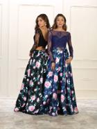 May Queen - Mq1511 Lace And Floral Two-piece Gown