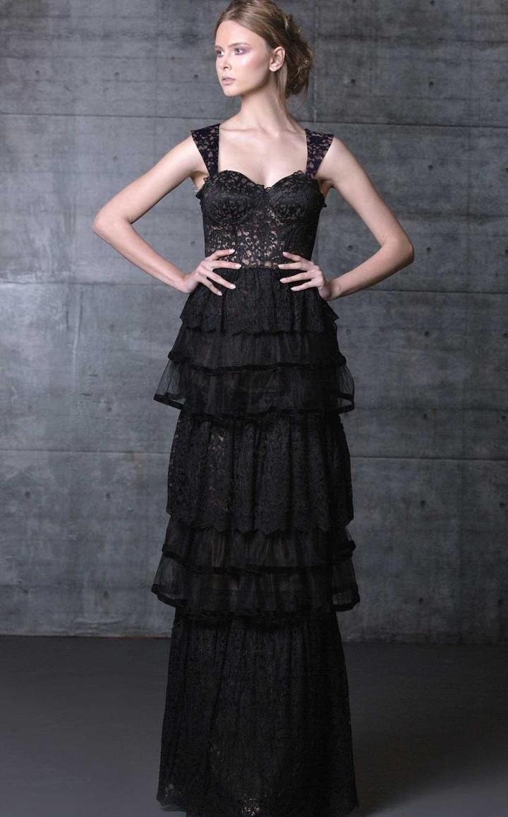 Mnm Couture - Lace Sweetheart Tiered Dress N0100