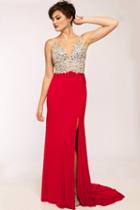 Jovani - Jeweled V-neck Jersey Sheath Dress Jvn86957