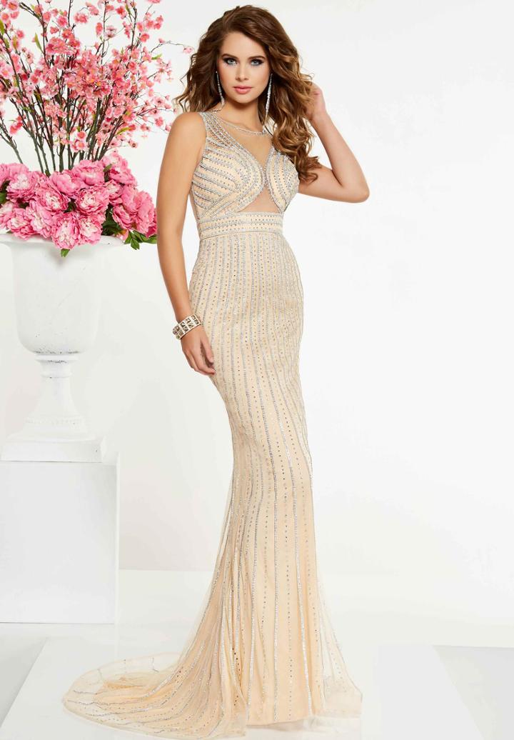 Panoply - 14856 Beaded Illusion Jewel Sheath Jersey Dress