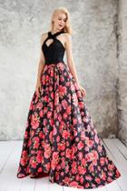Angela & Alison - 71096 Embellished Halter Floral A-line Dress