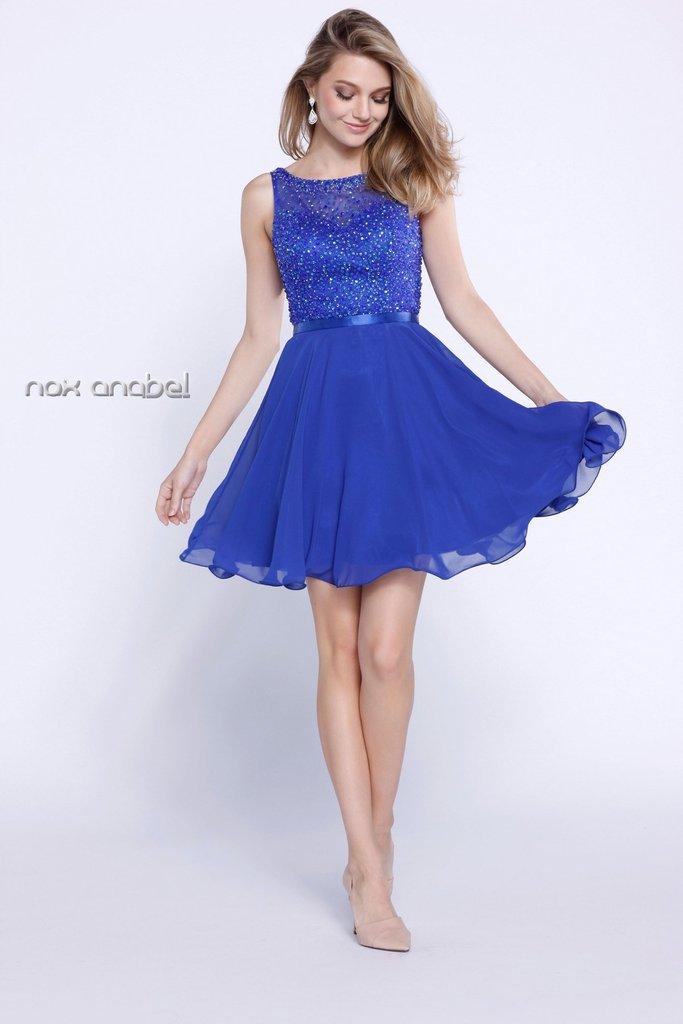 Nox Anabel - Sleeveless V-back Sequined Cocktail Dress 6163