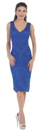 May Queen - Pleasing Embroidered And Jeweled V-neck Short Sheath Dress Mq1426