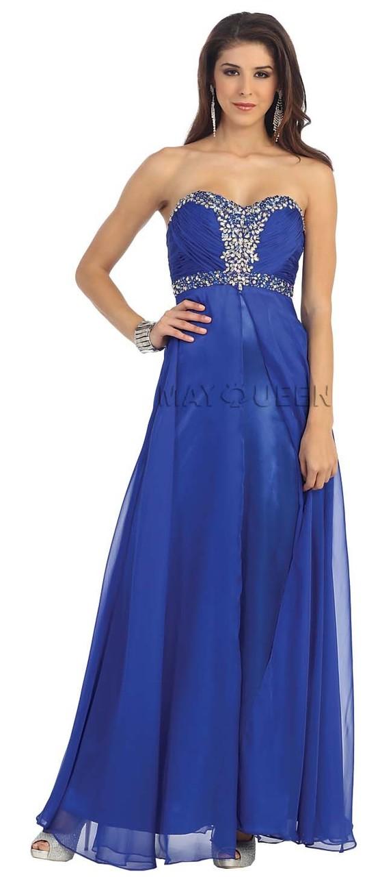 May Queen - Ornate Pleated Sweetheart Chiffon Long Dress Mq982