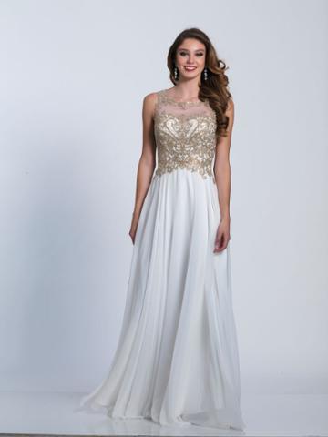 Dave & Johnny - 3541 Gold Beaded Chiffon Gown